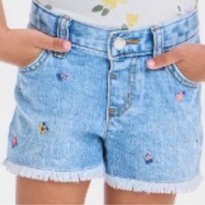 Cat & Jack Light Wash Denim Floral Embroidered Toddler Shorts - Blue